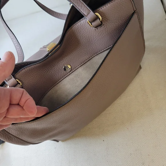 REBECCA MINKOFF DARREN DEEP TAUPE PEBBLED LEATHER STUDDED TOTE SHOULDER BAG - Picture 5 of 14